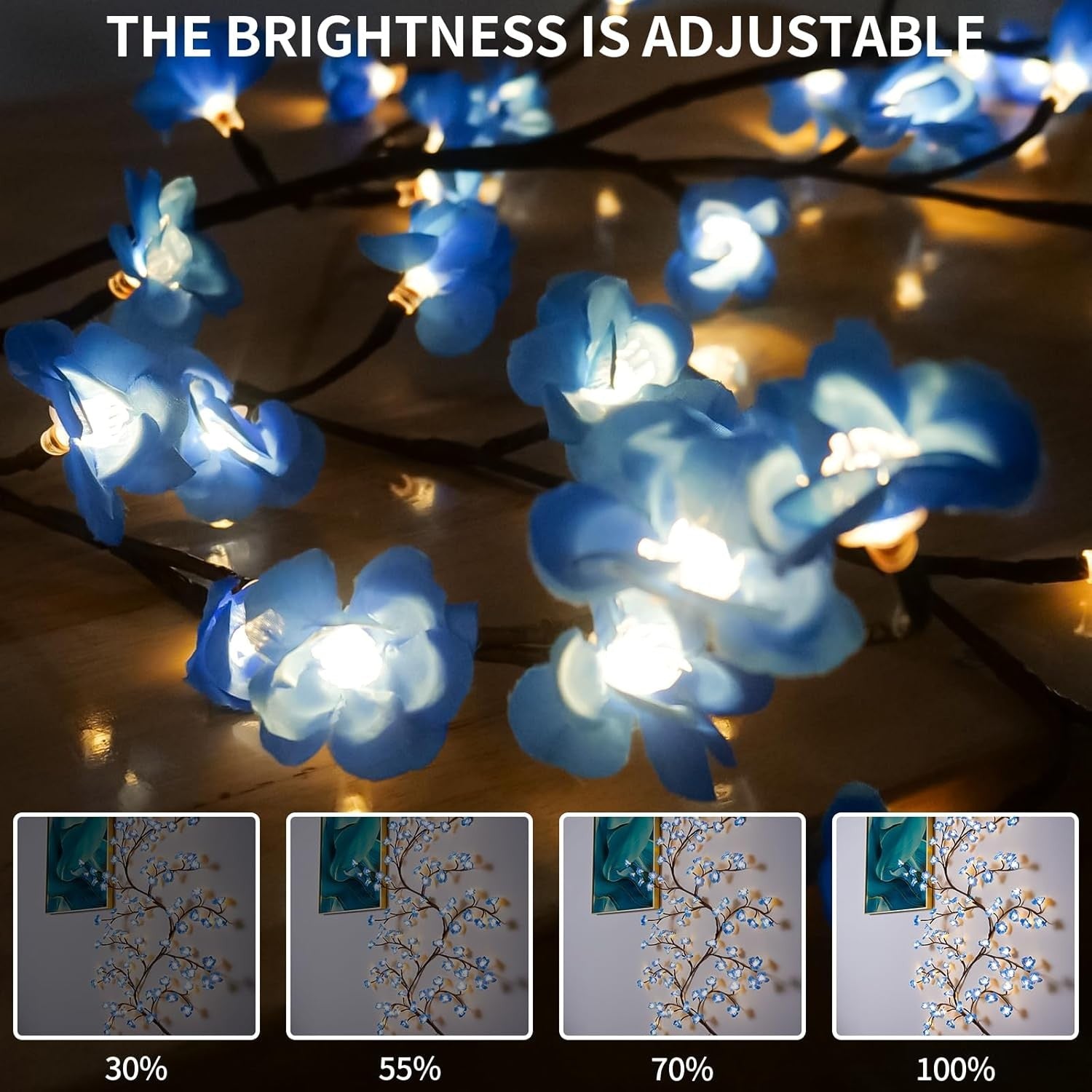 Cherry LED Tree Branch Lights 8 Modes USB Powered Cherry Blossom Branch Decoration Night Lights for Indoor Home Walls and Doors