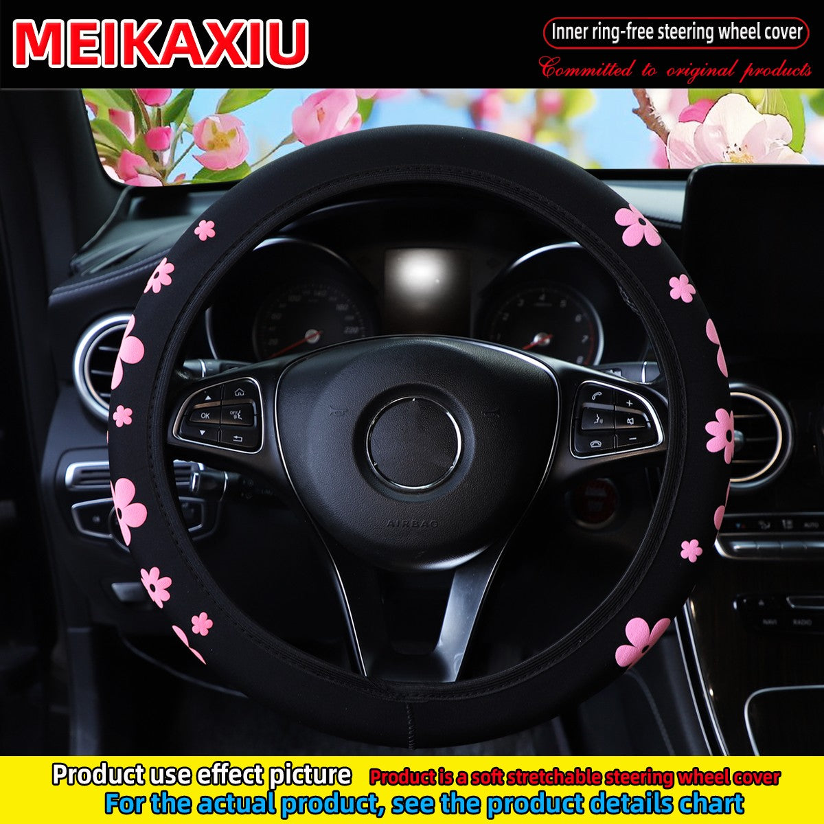 Diving material foamed beautiful flower fabric car rimless steering wheel cover suitable for 37-38cm women's size