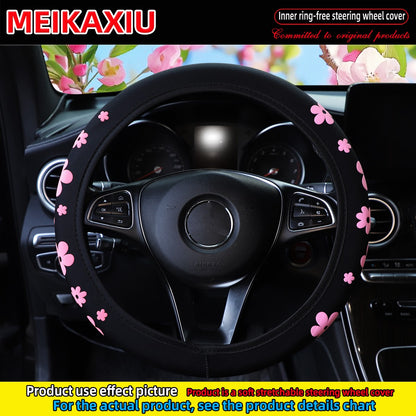 Diving material foamed beautiful flower fabric car rimless steering wheel cover suitable for 37-38cm women's size