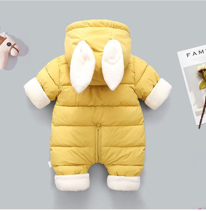 OLEKID 2025 Winter Baby Romper Plus Velvet Warm Baby Girl Snowsuit Cartoon Rabbit Baby Boys Jumpsuit Toddler Girl Overalls