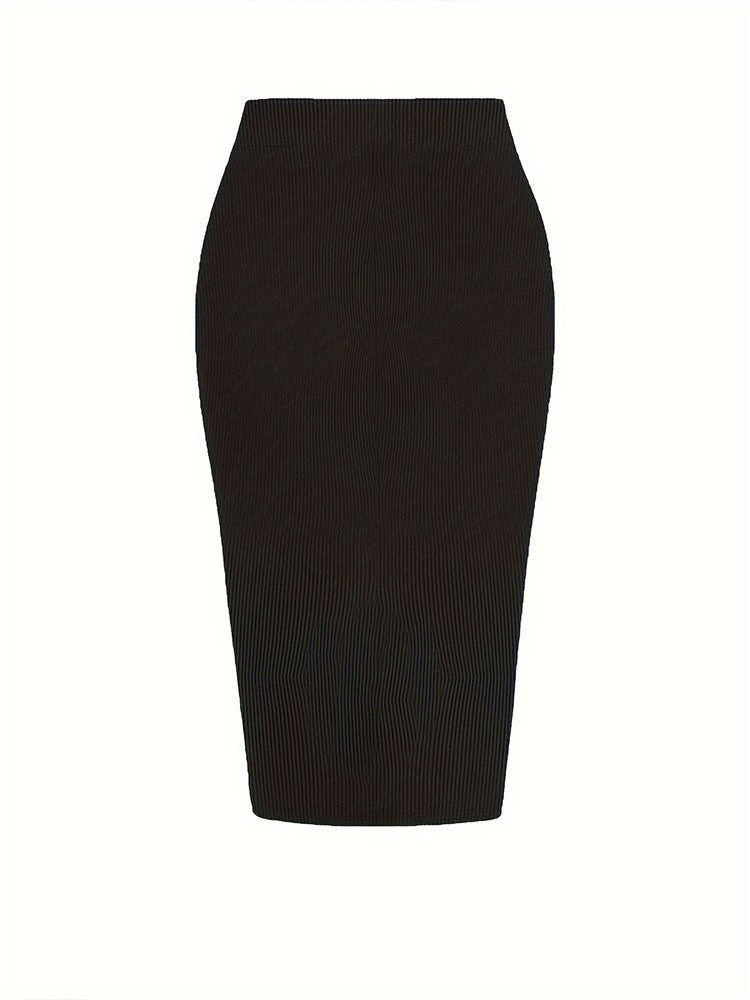 Plus Size 2024 Spring/Summer New  Solid Ruched Drawstring Split Skirt, Casual Bodycon Stretchy Skirt For Spring & Summer, Women