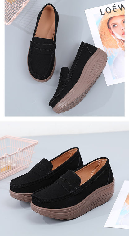 Ngouxm Women Flat Platform Loafers Ladies Elegant Suede Leather Moccasins Shoes Woman Slip On Moccasin Women's Casual Shoes