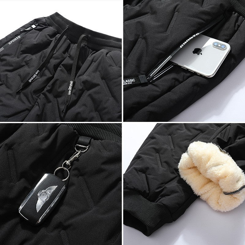 Calça Casual com Cordão Elástico na Cintura Moletom Esportivo Calça Folgada de Inverno Masculina Roupas Masculinas Quentes à Prova de Vento Y2k?