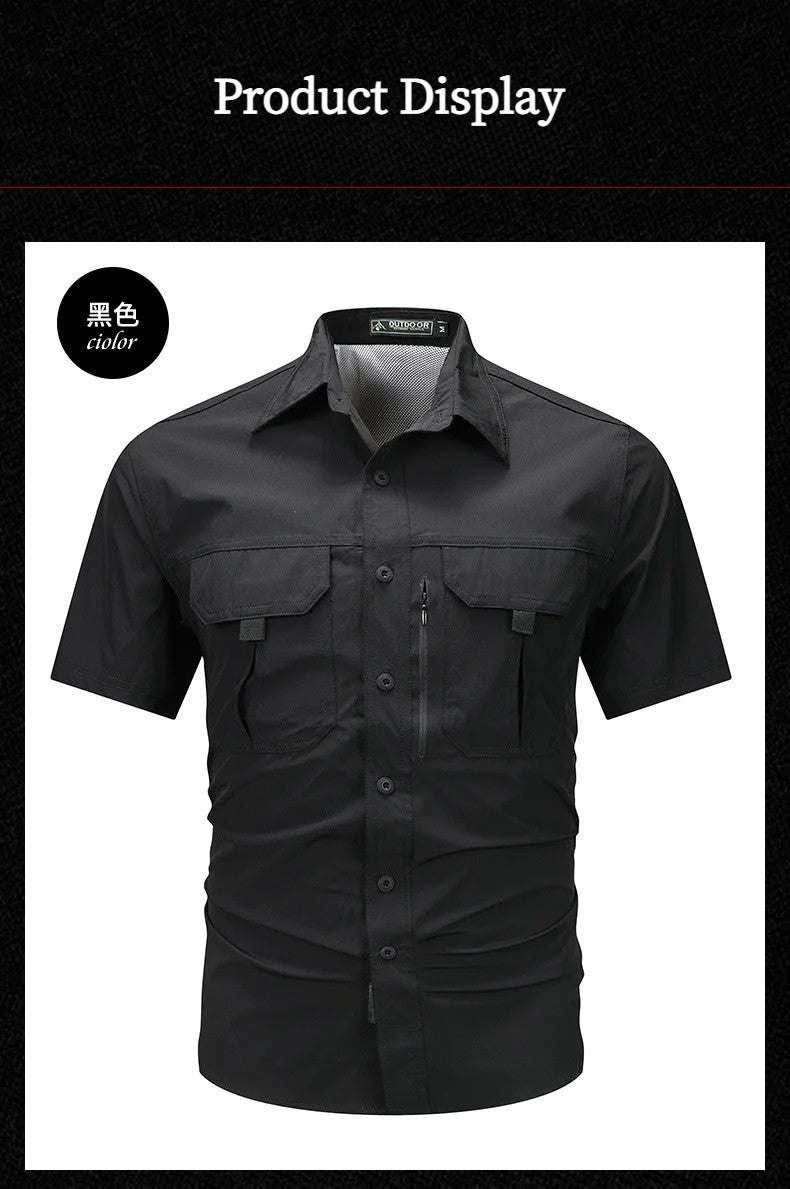 Men's Breathable Short Sleeve Shirt Men Casual Tactical Cargo Shirts Summer Quick Dry Hiking Work Shirts for Man Short-sleeved