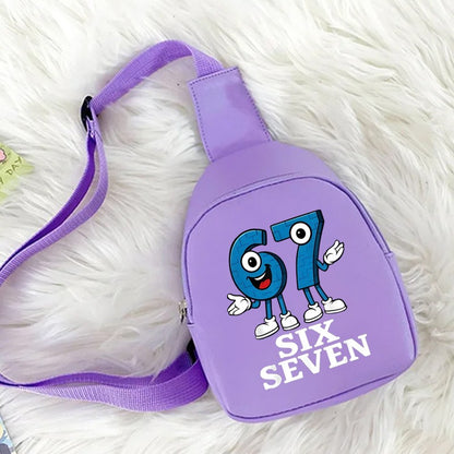 Bolsas Tiracolo Transversais para Meninas e Meninos Estampa 67 Seis Sete Pequenas Bolsas de Ombro Italian Brainrot Bolsas de Bebê para Viagem Diária