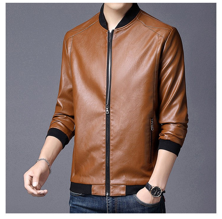Plus Size 8XL Trendy Men's PU Leather Jacket Stand Collar Motorcycle Coat Casual Biker Jacket Men's Fashion Outerwear Streetwear