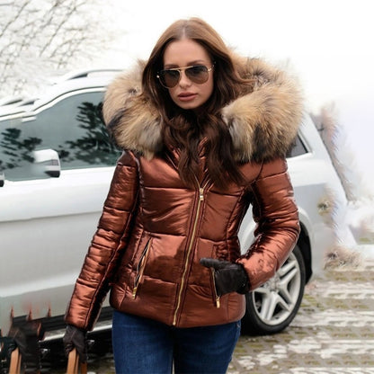Women’s Short Coat with Fur Collar Winter Warm Quilted Jacket Outerwear