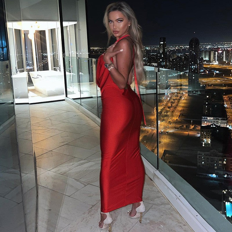 Dulzura Autumn Women Halter Backless Midi Dress For Women Bodycon Sexy Party Ele