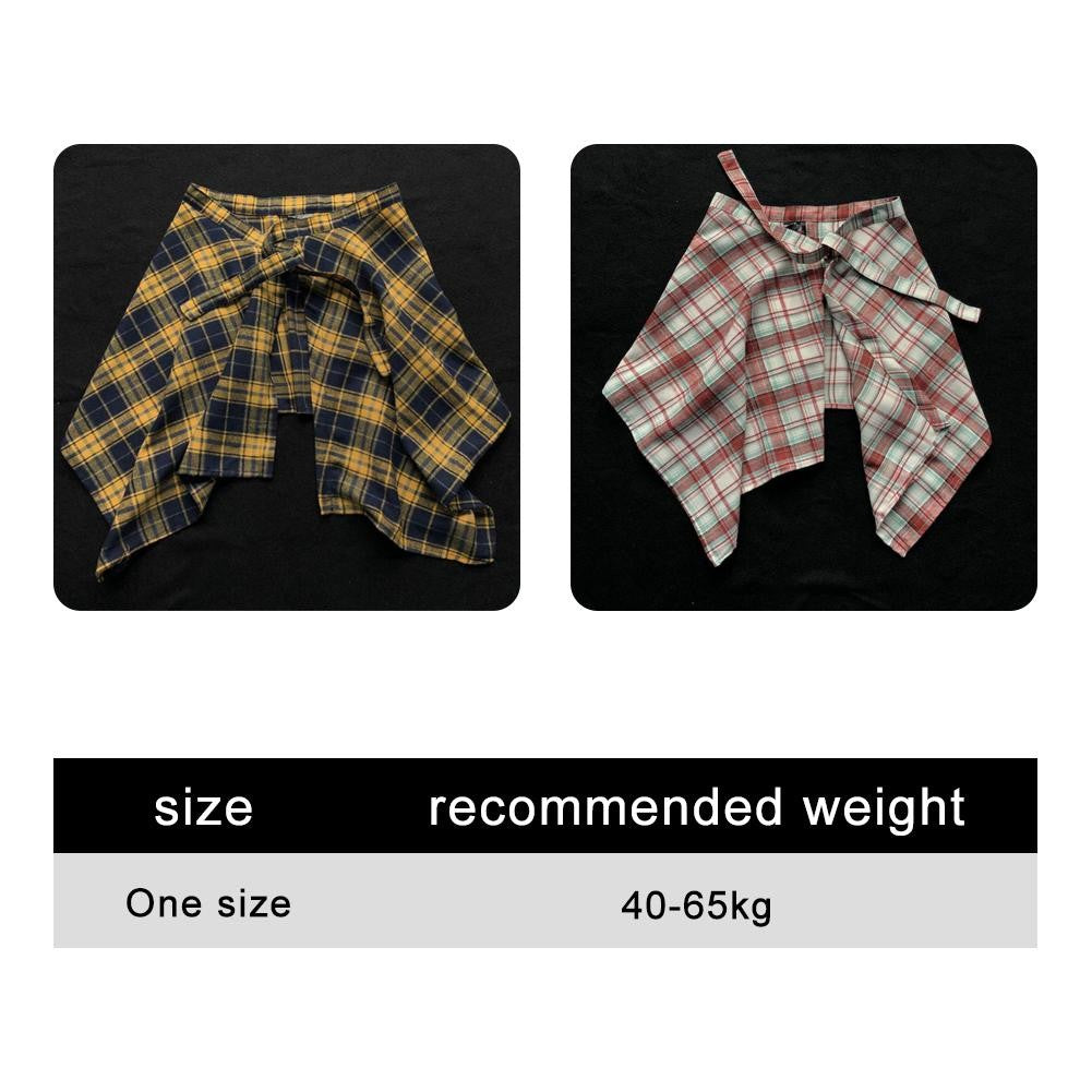 Hip Hop Irregular Men And Women Fake Shirt Hem Plaid Skirt  Y2k Streetwear Harajuku Vintage Sports Street Women Fart Curtain