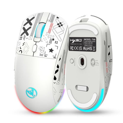 HXSJ T90 Mouse Gamer Retroiluminado RGB com Fio 2.4G Bluetooth Sem Fio Novo Modelo Bateria de 650mAh 500 Milhões de Cliques até 4000 DPI