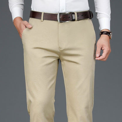 2023 Primavera Novas Calças Casuais Masculinas de Fibra de Bambu Estilo Clássico Negócios Moda Calças Cáqui Elásticas de Algodão Roupa Masculina de Marca