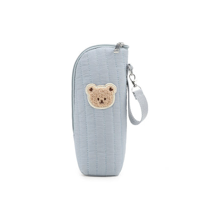 Cute Bear Design Baby Bottle Tote Bag with Aluminum Foil Insulation Bags Water Bottle Thermal Storage Pouch with Stroller Hook