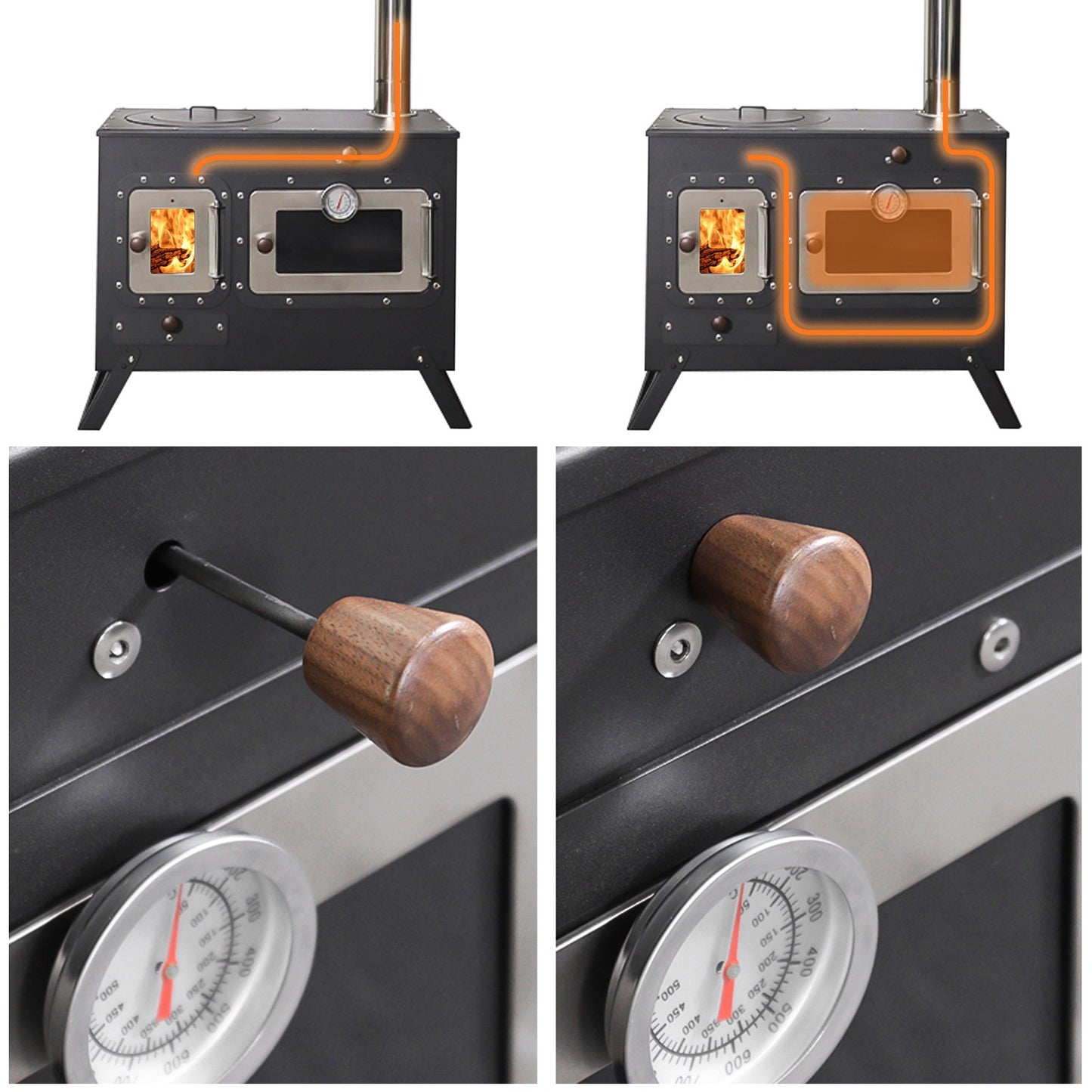 Fogão Multifuncional a Lenha para Acampamento Queimador Externo Portátil com Forno Barraca Fogão Caminhada Piquenique Churrasco Assar Aquecimento Pizza