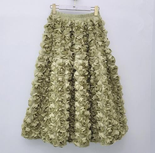 3D Flowers Women Skirts Autumn Winter Solid A-line Vintage Faldas Mujer Korean Fashion Hyperbole Elegant Long Skirt JJ1746