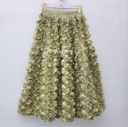 3D Flowers Women Skirts Autumn Winter Solid A-line Vintage Faldas Mujer Korean Fashion Hyperbole Elegant Long Skirt JJ1746