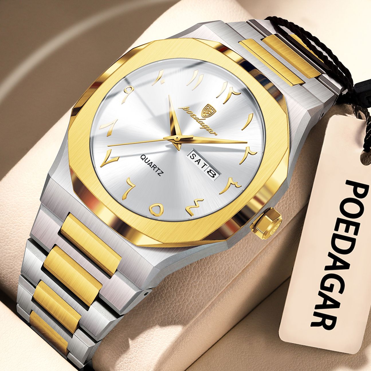 POEDAGAR Fashion High Quality Men Clock Date Week Waterproof Watch For Man Quartz Stainless Steel Luxury Men's Watches Reloj+Box