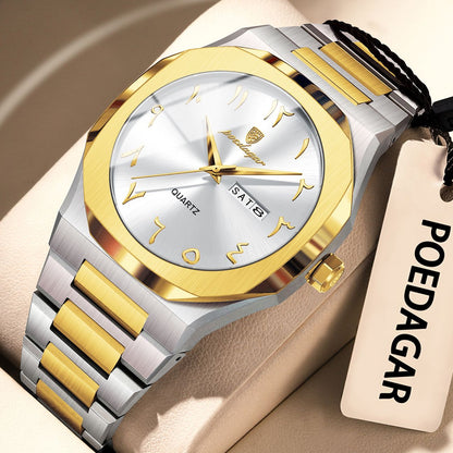 POEDAGAR Fashion High Quality Men Clock Date Week Waterproof Watch For Man Quartz Stainless Steel Luxury Men's Watches Reloj+Box