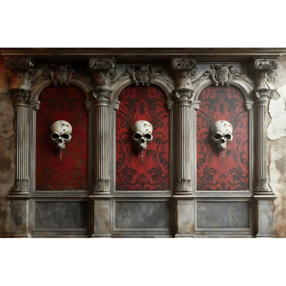 Halloween Photography Backdrops Medieval Castle Palace Horror Red Wall Curtain Skull Adults Portrait Decoration Photo Background