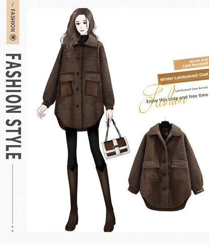 Plus Size Plus Size Women's Autumn Winter Thickened Lamb Fur Jacket Chic Hong Kong Style Design Slimming Outerwear Street Trend