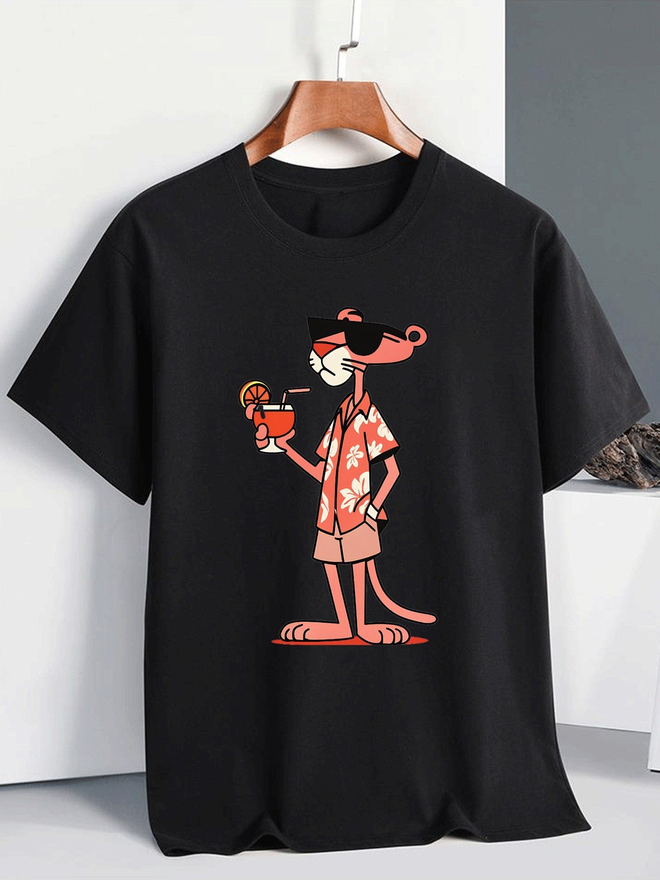 Men's Fashion Hip-hop T-shirt Pink Leopard Print T-shirt Short Sleeve T-Shirt Casual Suit Sports Streetwear Male Clothes