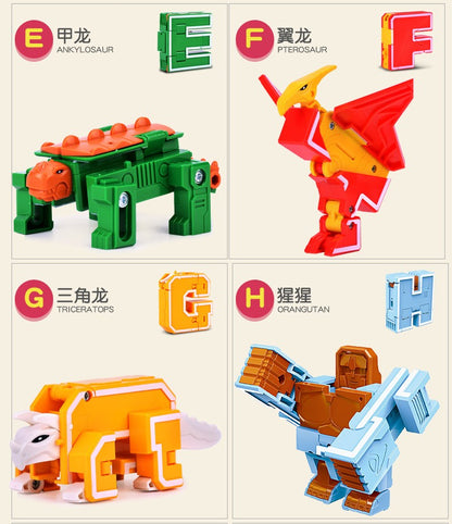 26 GUDI Inglês Carta Alfabeto Transformação Robô Dinossauro Deformação Animal Figura de Ação Aprenda A-Z Conjunto de Brinquedos
