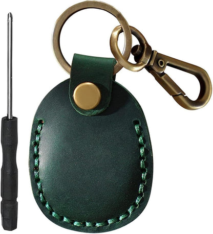 2/1 Pack Genuine Leather AirTag Keychain Holder . Secure Key Chain Case for Pet Collar Luggage Bag Full Cover Protective Keyring