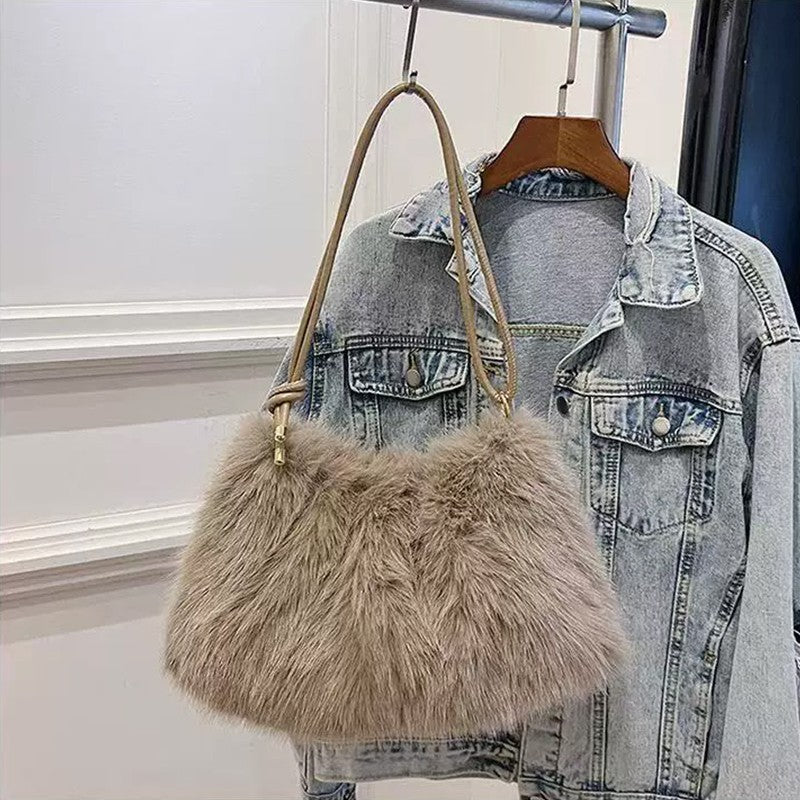 Fashion Luxury Faux Rabbit Fur Plush Shoulder Bag High-End Women's Tote Handbag for Stylish Gift Sending
