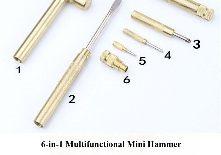 Minimartelo Multifuncional 6 em 1 - Pequeno Martelo, Quebra-Nozes, Chave de Fenda e Mais - Ferramenta Manual Versátil para Casa e Atividades ao Ar Livre