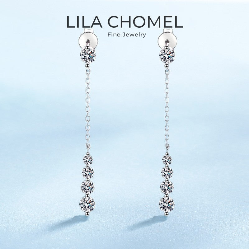 Lover Valentine's Day 18K White Gold Girl Friend Birthday Gift 1.92CT Moissanite Diamond Women Wedding PT950 Tassel Earrings