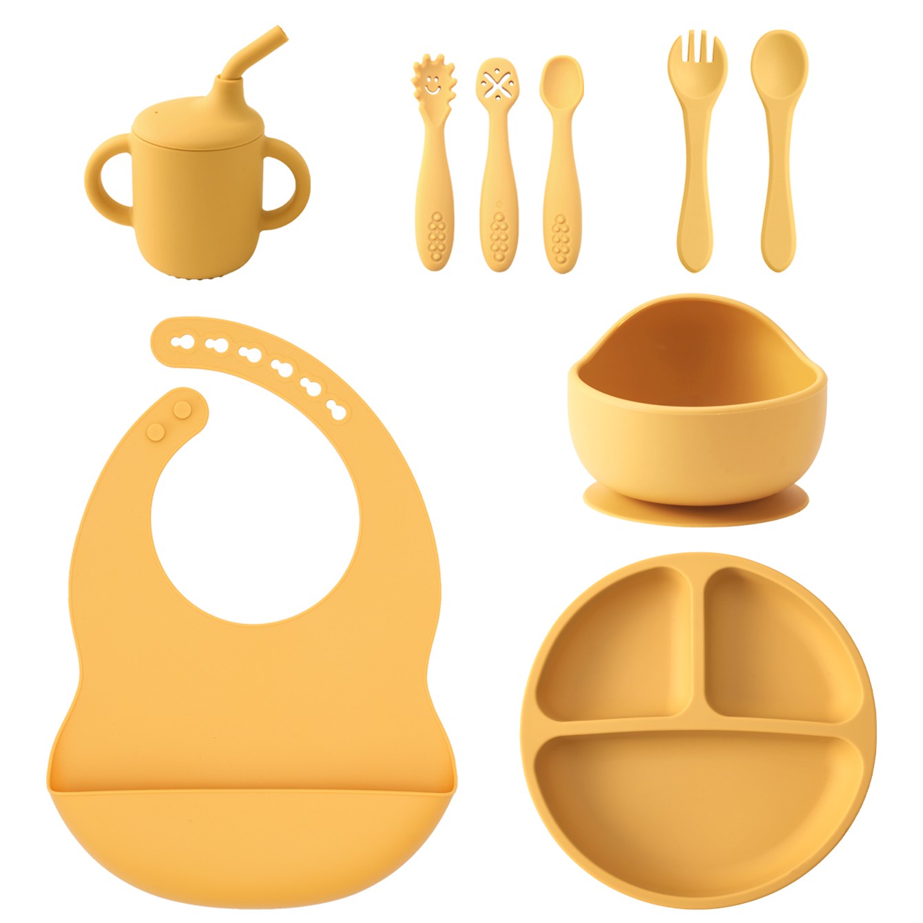 9PCS Silicone Baby Feeding Set Suction Dishes Plates Bowl Bib Sippy Cup BPA Free Toddler Essentials Self Weaning Tableware ?