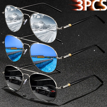 3 PCS Fashion Vintage Square Metal Frame Sunglasses Men Women Fishing Driving Luxury Brand Designer Sun Glasses  Eyewear UV400