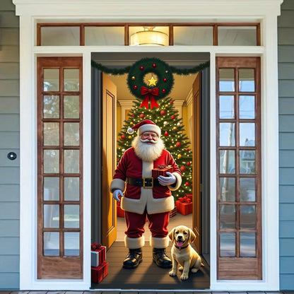 Santa Claus Christmas Tree Door Cover -185x90cm Festive Holiday Decoration Versatile Hanging for Entrance and Room