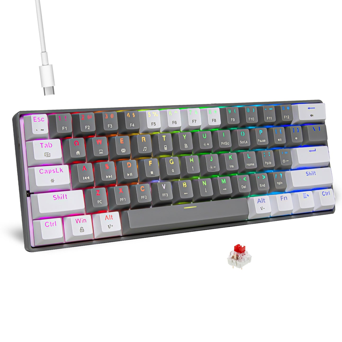 HUO JI Portable 60% Mechanical Gaming Keyboard,RGB LED Backlit Compact 61 Keys Mini Wired Office Red Switch Windows Laptop PC -