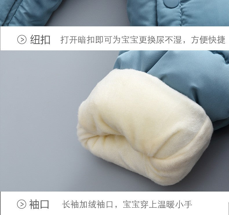 Demin-season Winter Kids Boys Rompers 2025 Cartoon Pockets Hooded Bodysuit For 0-3Y Newborn Infant Babys Boys One-piece Jumpsuit