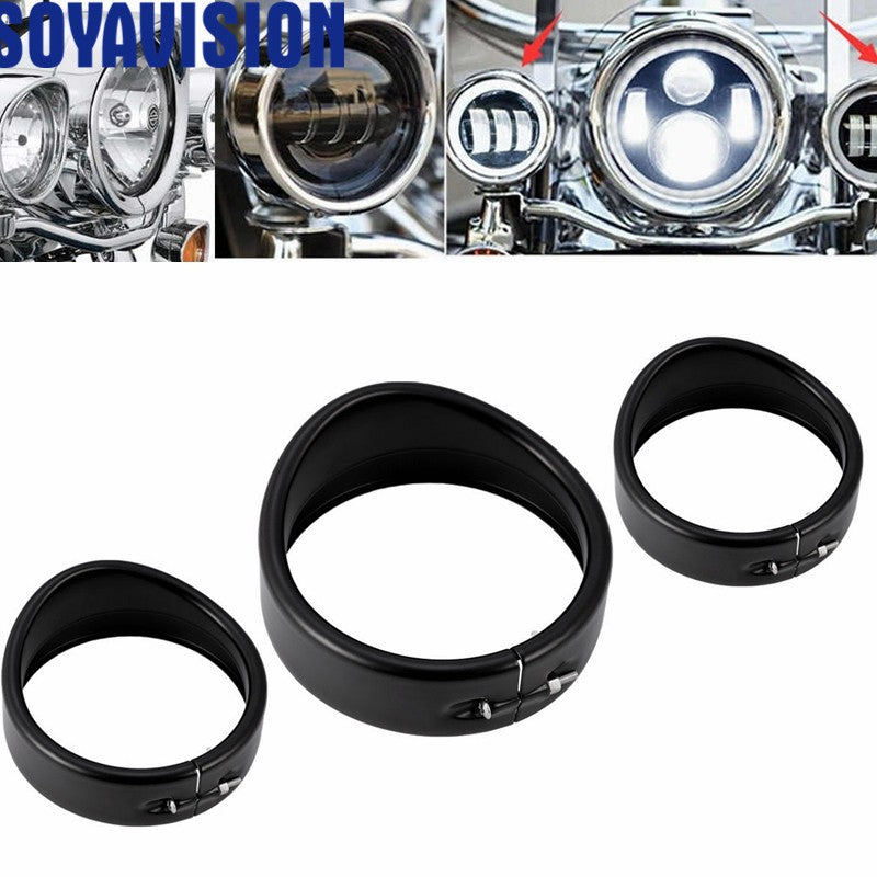 Motorcycle Headlight Trim For Harley Touring Road King Electra Glide Softail FLD/FLH Parts 7" Ring Bezel Visor 4.5" Led Fog Lamp