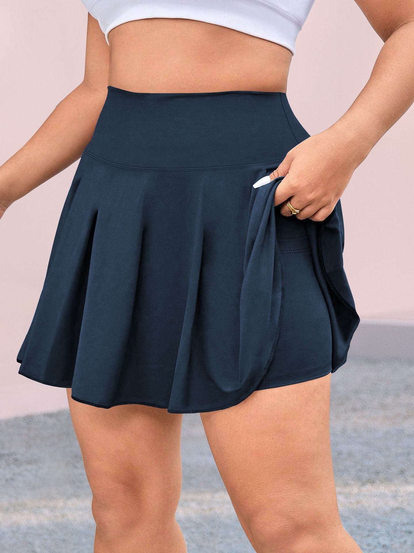 Plus Size Women with Pocket Short Skirt Fitness Short Skirt High Waist Fashion 200lbs Sports Short Skirt Gym Outdoor Solid Skirt