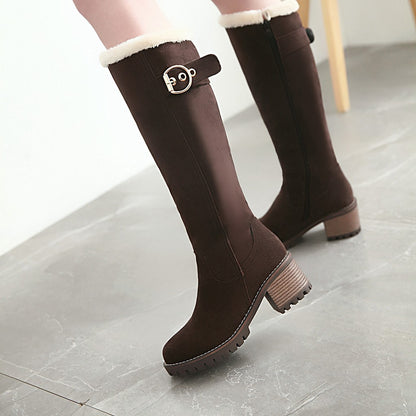 Women's Winter Warm Long Boots 2022 New Fashion Flock Knee-High Boots Exquisit College Style Plush Thick Soled Zip Female Shoes