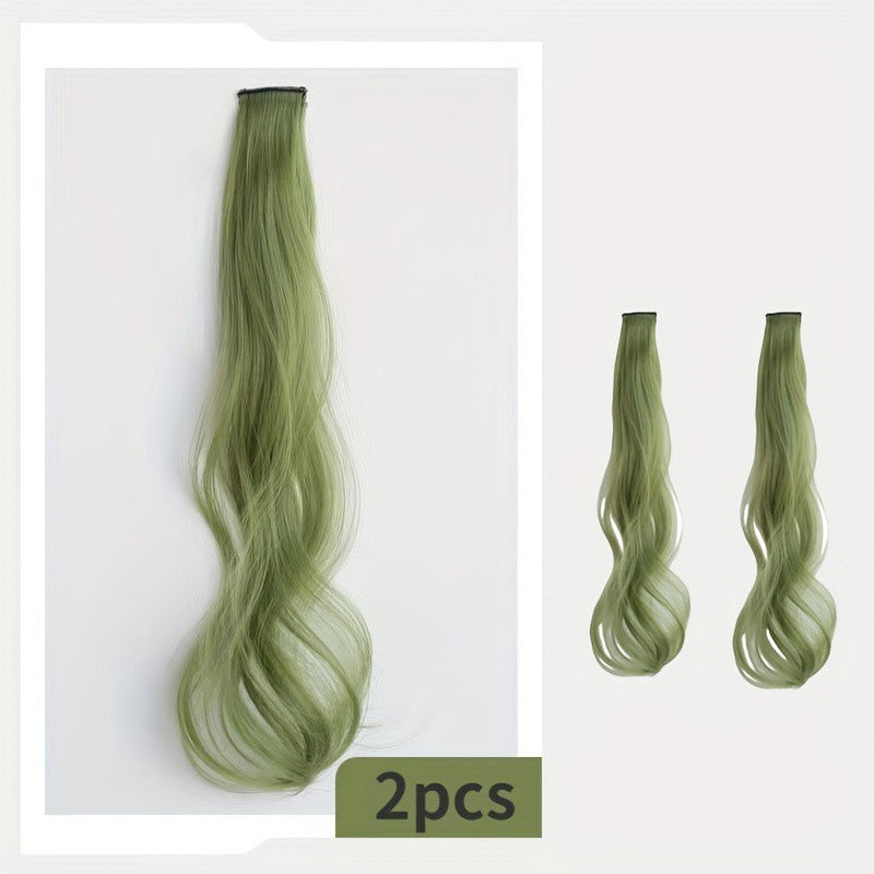2pcs Cute Colorful Hair Extension One-Piece Seamless Invisible Hairpieces Hair Piece For Kid synthetic Invisible Clip Hair Piece