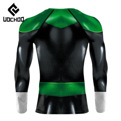 Superheroes Cosplay Costume Men Green Compression Shirts Lantern Printing Long Sleeves Tops Gym Sports Shirt Male Clothes
