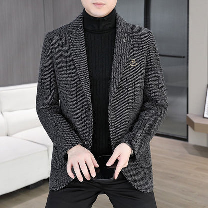 2026 Men's Striped Embroidered Casual Wool  blazer