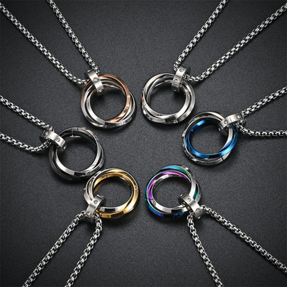 Colar Masculino Hip-hop Três Anéis Aço Titânio Não Desbota Simples Refinado Pequena Personalidade Marca Maré Vermelha Pingente