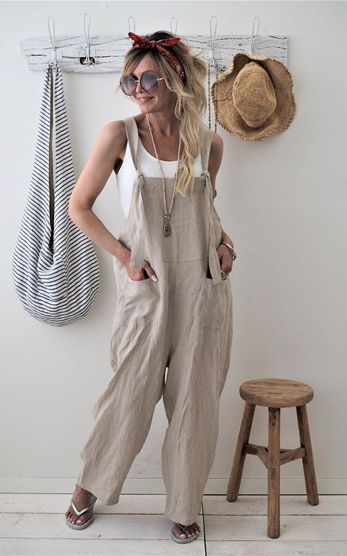 Women s Stylish Relaxed Fit Dungarees Adjustable Strap Sleeveless Jumpsuit Fashionable Wide Leg Retro  Suit