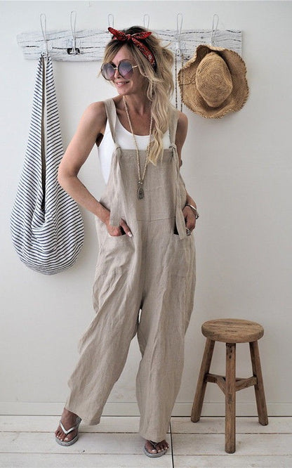 Women s Stylish Relaxed Fit Dungarees Adjustable Strap Sleeveless Jumpsuit Fashionable Wide Leg Retro  Suit