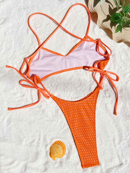 Sexy hollow tie swimsuit One Piece bikinis Swimwear halter high waist backless lace up bathing suit beach outfits bodysuits