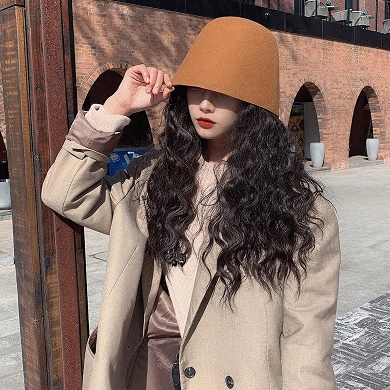 High Quality Wool Fisherman Hat Solid Color Bucket Hats Retro Bell-shaped Basin Cap For Woman Autumn Winter Warm Sun Visors Caps