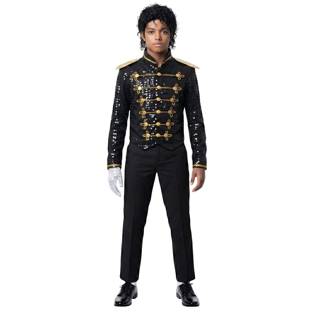Kids Black Sequin Michael Jackson Jacket Gloves Set Boys MJ Cosplay Costume Halloween Tap Dance Stage Performance Outfit