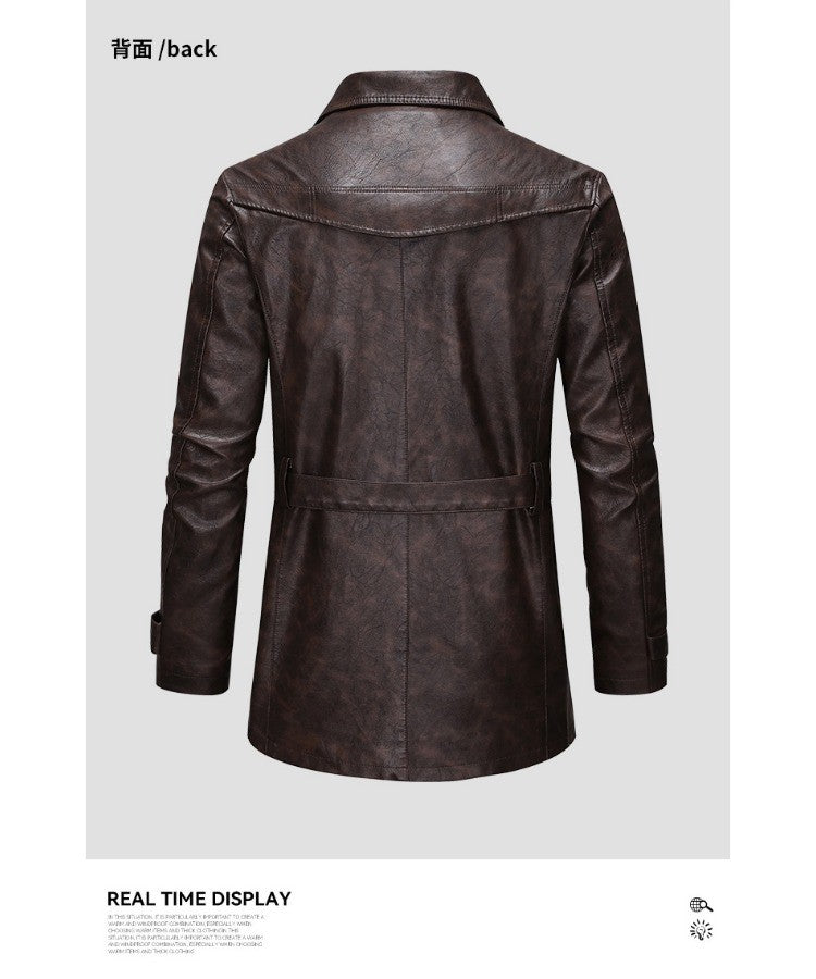 New Mid-length Men's Leather Jacket Spring and Autumn Fashion Functional Lapel PU Jacket Retro Men's Motorcycle Leather Jacket