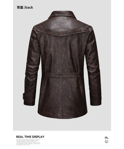 New Mid-length Men's Leather Jacket Spring and Autumn Fashion Functional Lapel PU Jacket Retro Men's Motorcycle Leather Jacket