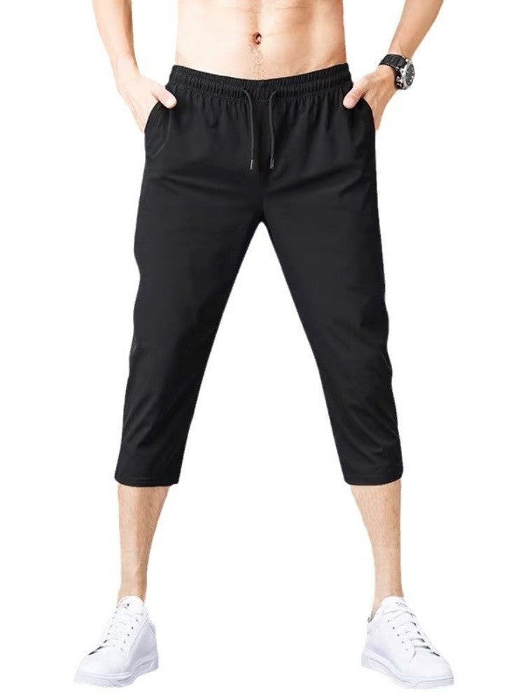 2025 Summer Men's Shorts Breathable Stretched Nylon Ice Silk 3/4 Short Capris Pants Sports Breeches Plus Size Casual Shorts Male