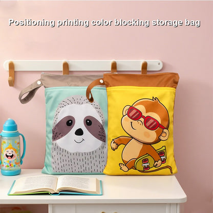 Washable PUL Waterproof Wet Dry Bag - Cute Print, 2 Pockets for Cloth Diapers, Travel, Beach, Pool & Gym| Toiletry Bag